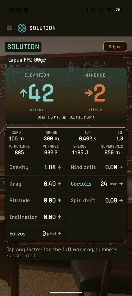 Coriolis Precision firing solution - elevation and windage in clicks or hold value