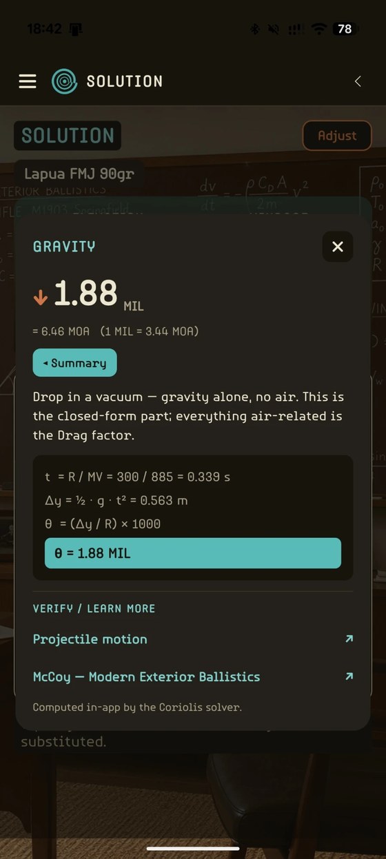 The full ballistic working - the Coriolis effect explained in app